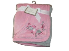Koala Baby Girls Pink Gray Bird Blanket So Soft Infant Velboa Fleece NWT RARE