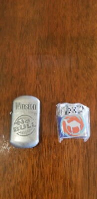 Vintage Silver Metal Winston No Bull and Joe Camel Lighters