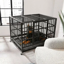 3XL 46" Metal Durable Dog Cage Crate Kennel Pet Playpen w/Tray&Wheels Heavy Duty