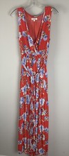 ee:some Long Red Floral Flowing Boho Maxi Dress With Slits, Size Tall Med