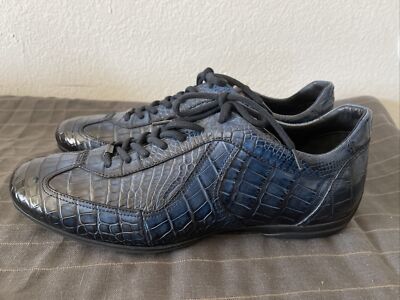 SANTONI for AMG Crocodile Leather Blue Shoes Size US 7.5 D