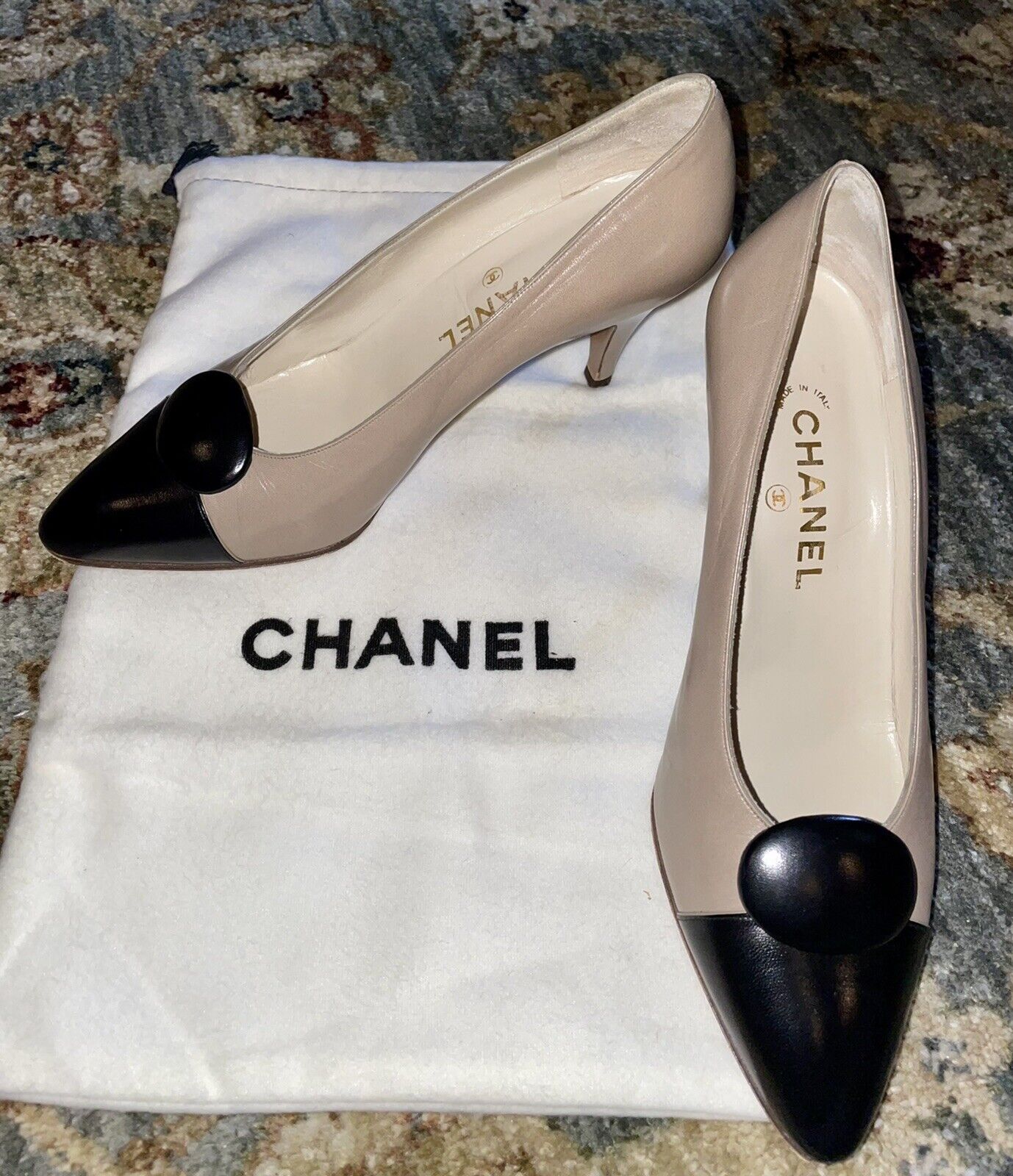 Chanel 37.5 Two-Tone Beige Pumps Leather Heels / Pumps / Shoes With  Original Bag | Ebay