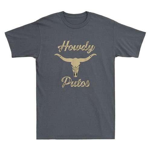 Howdy Putos Bull Skull Country Cowboy Western Graphic Vintage Men's T-Shirt Tee - Picture 5 of 8