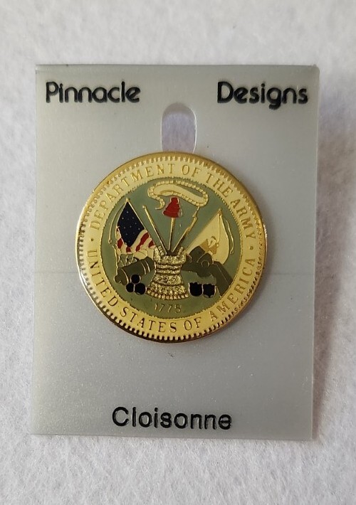 Pinnacle Designs  Cloisonne Pin Department Of Army; USA On Card Rare