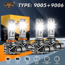 AUXBEAM 9005+9006 28000LM Combo LED Headlight High Low Beam 4 Bulbs 6500K White