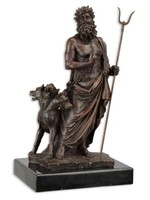 Bronzefigur Bronzeskulptur Bronze Hades Mit Kerberos Auf Marmorsockel H 29 Cm