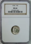1936 Mercury Silver Dime NGC Graded MS66 GEM Uncirculated