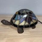Vintage Tiffany Style Stained Glass Turtle Mosaic Accent Table Lamp