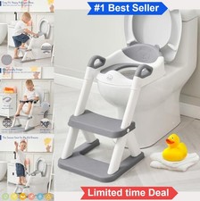 Toilet Training Seat with Step Stool Ladder for Toddler Padded Handles White