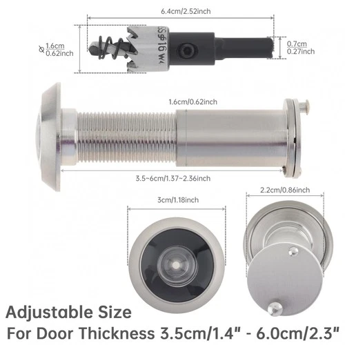 200 Degree Peep Hole with 16 MM Drill Bit Door Eye Viewer with Privacy Cover