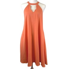 She + Sky Orange Halter Cutout Trapeze Dress Womens Small SL4278 Coral Swing