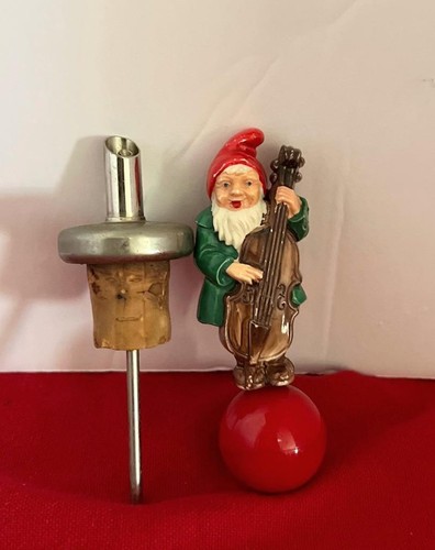 Vintage Plastic German Gnome Folklore w Cello Drink Pourer Cork Bottle Stopper - Picture 1 of 8