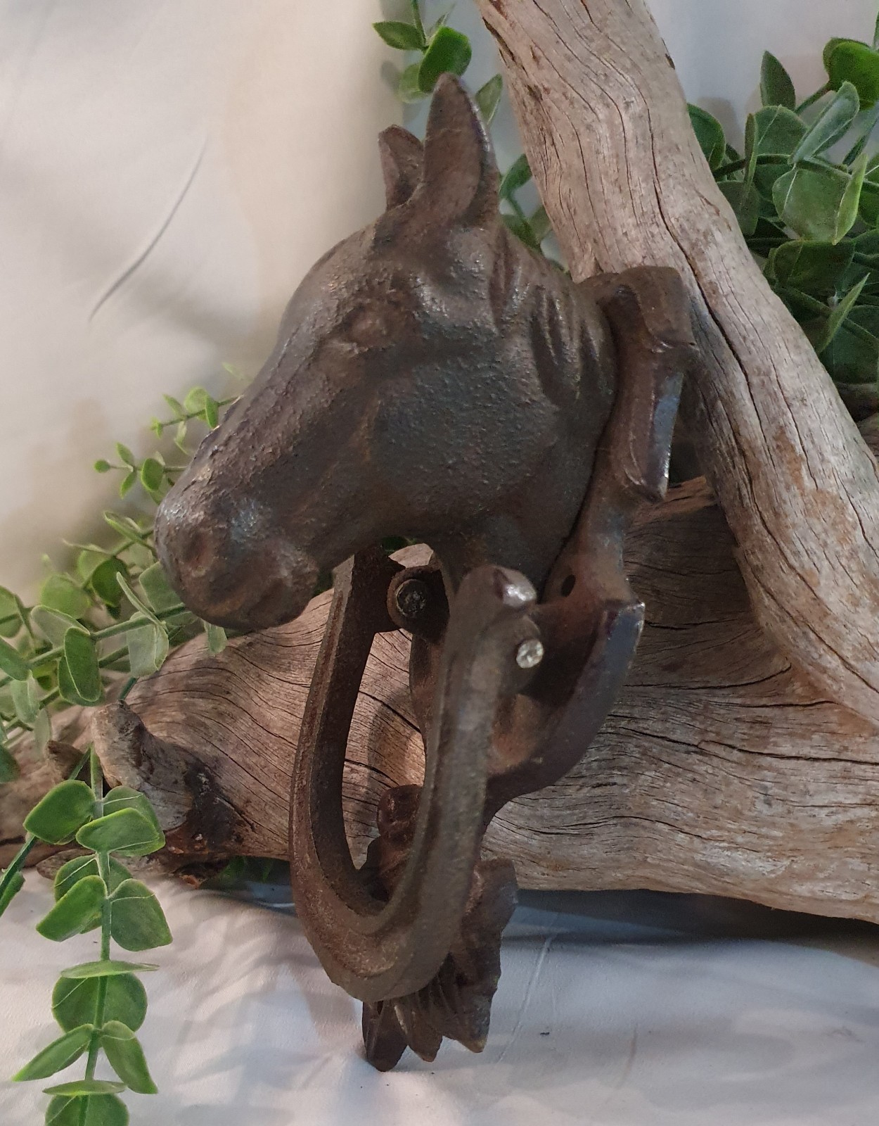 Cast Iron Horse Head & Horseshoe Door Knocker - equestrian, rustic farmhouse