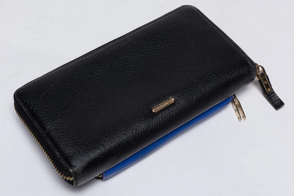 Vince Camuto Mujer Doble Cremallera Alrededor Cartera Cuero Negro y Azul Foto 2 de 4