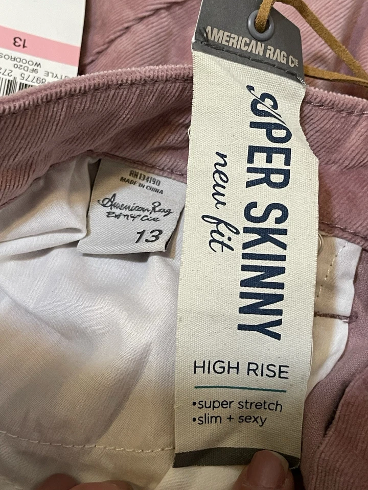 NWT American Rag Cie High Rise Super Skinny Corduroy Pants Dusty Rose Pink Sz 13 - Image 4 of 4