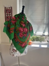 Russia Pavlov Posad Wool Shawl Green Rare Print