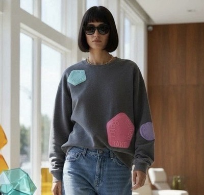 Acne Studios Beta Allover Crewneck Sweatshirt Gray Pill Patch Oversized Size S M