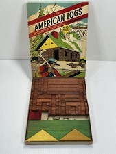 Vintage AMERICAN LOGS Original Box By Halsam 40 Pc Building Log Set Made In USA