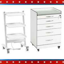 Dental 4 Drawers Mobile Acrylic Cabinet Wooden Cart/Trolley Cart with Socket US
