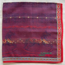 Vintage Handkerchief Purple Red Fabric Woven Rocking Horse Pocket Square 17" J1