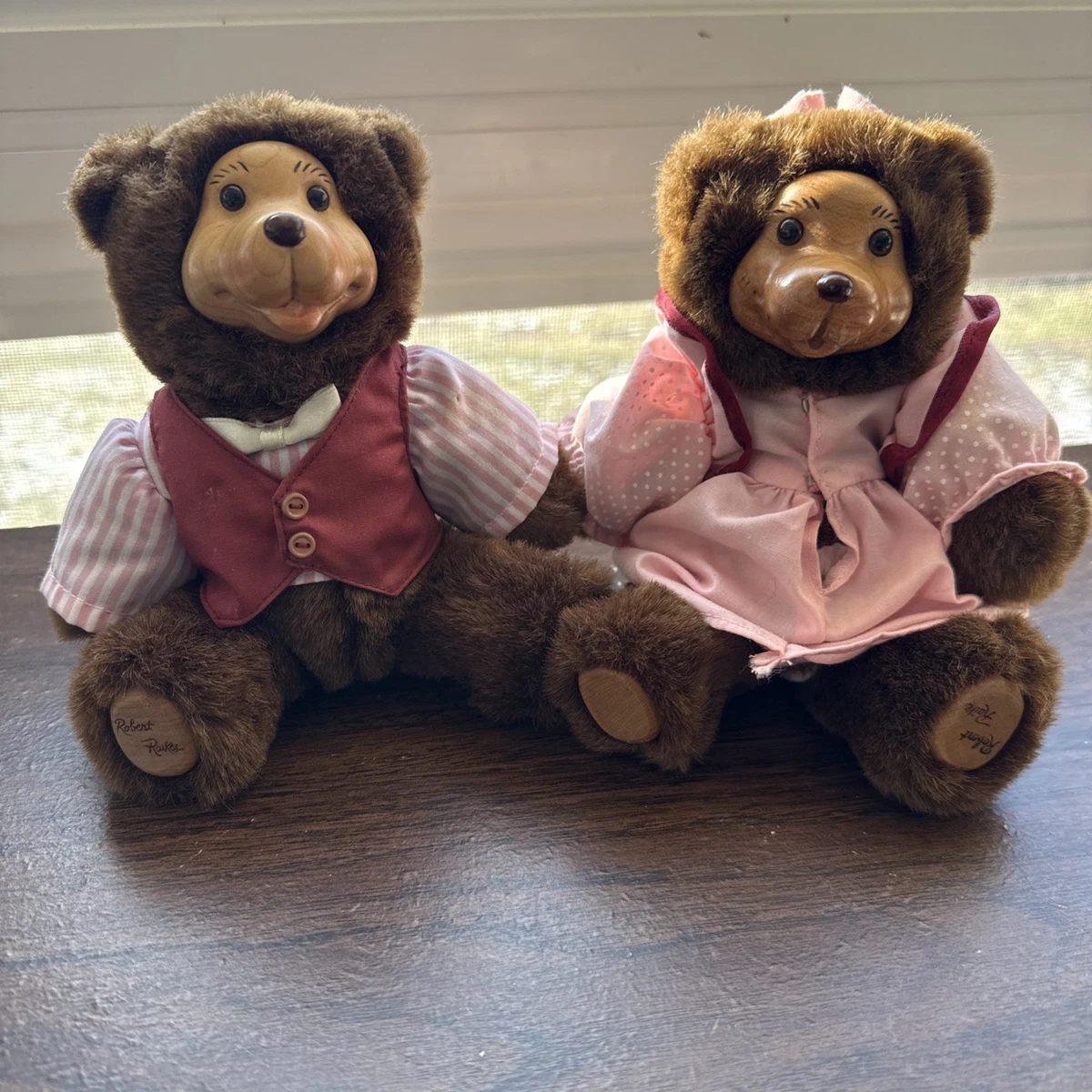 Robert Raikes Bears, George and Grace, Wooden Faced Teddy Bear