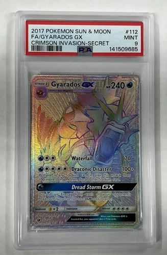 2017 POKEMON SUN & MOON CRIMSON INVASION SECRET #112 FULL ART/GYARADOS GX PSA 9