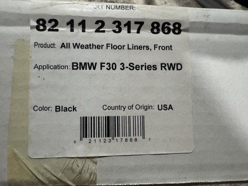 BMW F30 3-Series RWD All Weather Floor Liners Front OEM 82 11 2 317 868 USA - Bild 7 von 7