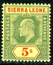 SIERRA LEONE KE VII 1908 5s. Green & Red on Yellow Wmk Mult Crown CA SG 110 MNH