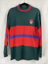 Barbarian Rugby Shirt McGill University Red/Green/Purple Striped Mock Neck Sz M