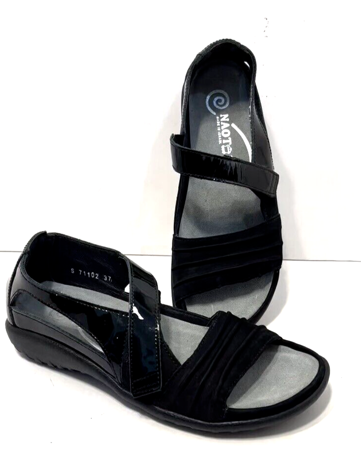 NAOT PAPAKI Black Patent Leather/Nubuck Hand-Sewn Comfort Sandal