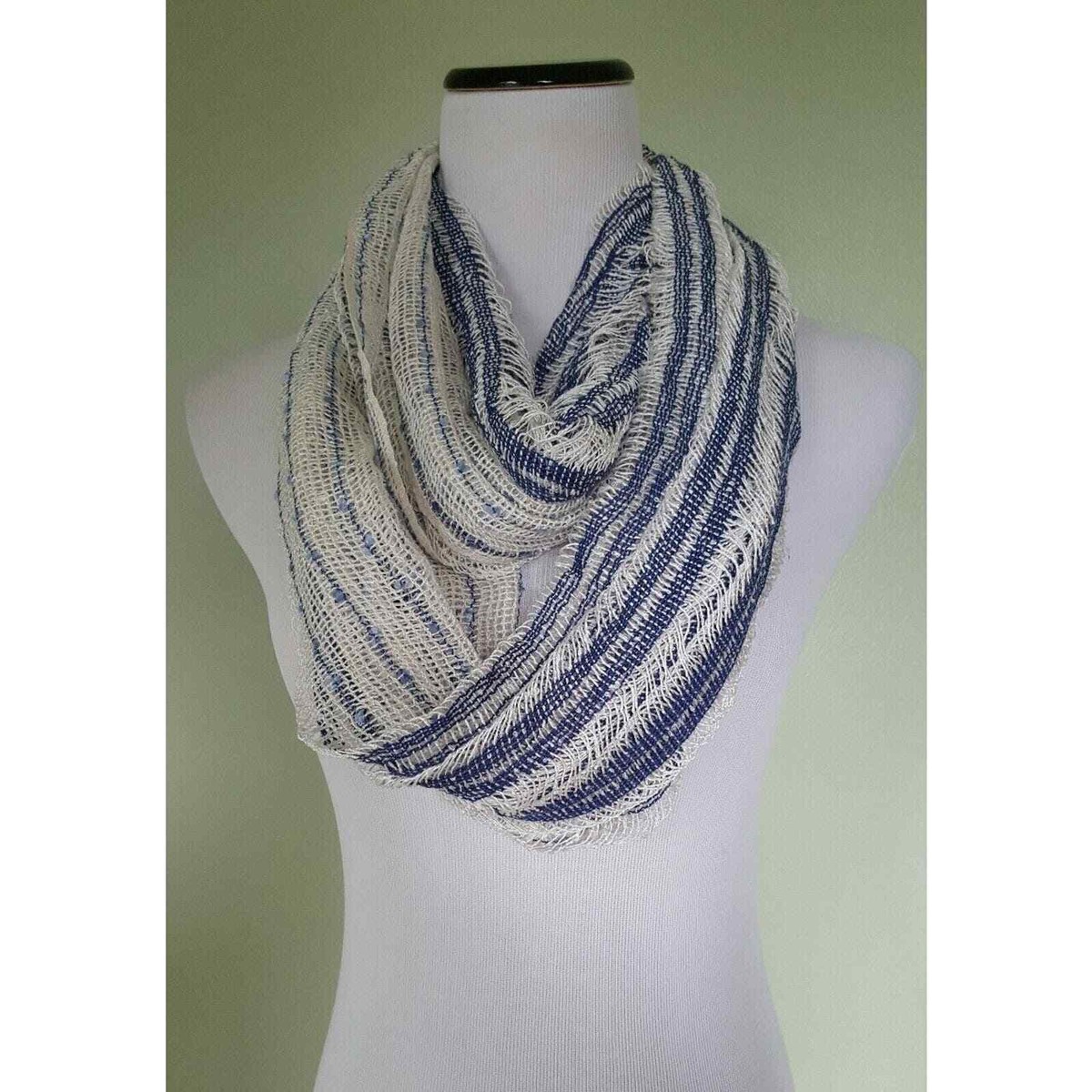 Collection 18 ivory white blue striped infiniti loop=
