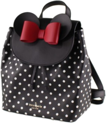 S NWB Kate Spade Disney Minnie Mouse Flap Black Leather Backpack K4642 Kate Spade New York Minnie Mouse Drawstring Backpack, Black  main image 2