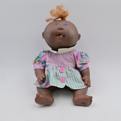Vintage 1983 Cabbage Patch Doll African American In Floral Dress