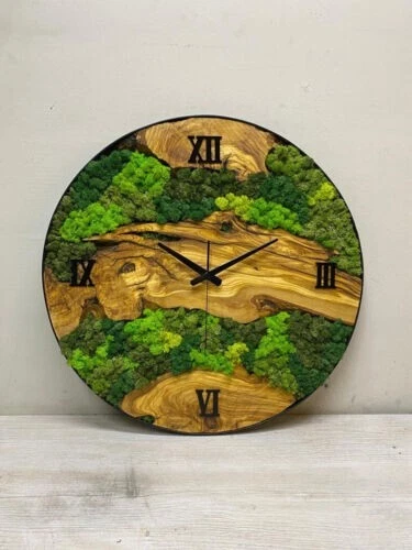 Green Grass Nature 's Design Metal Olive Wood Wall Clock Wooden Home Decor - Image 3 of 4