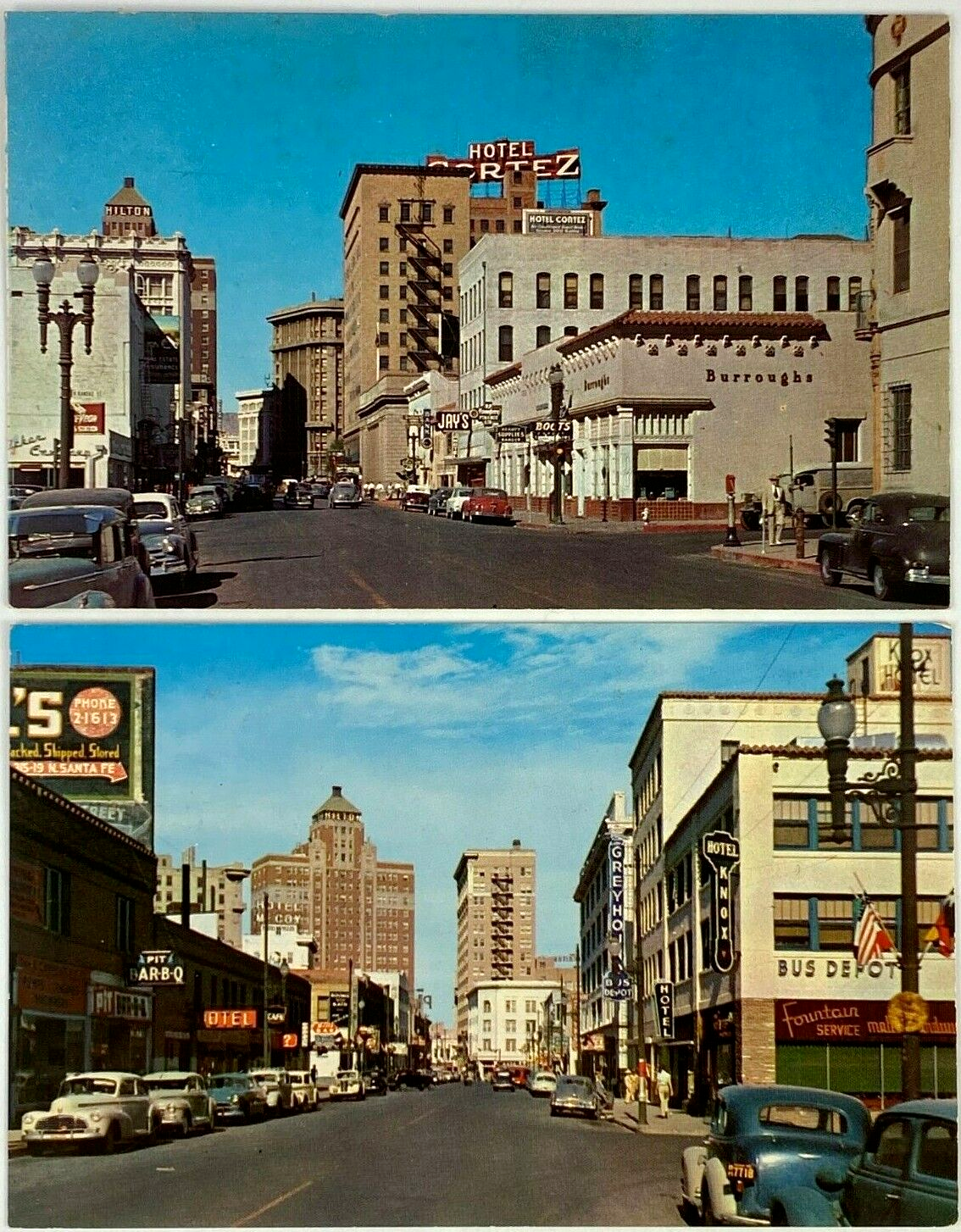 El Paso Texas 1950'S Postcards San Francisco Street & Mills St Lot Of 2 Vintage