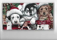HUSKY CHECKBOOK COVER FABRIC CHRISTMAS SANTA HATS DOGS PUPPY 