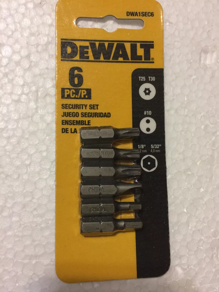 5 DEWALT DWA1SEC6 6pc. Security Bit Set Tamper proof Torx and hex bits