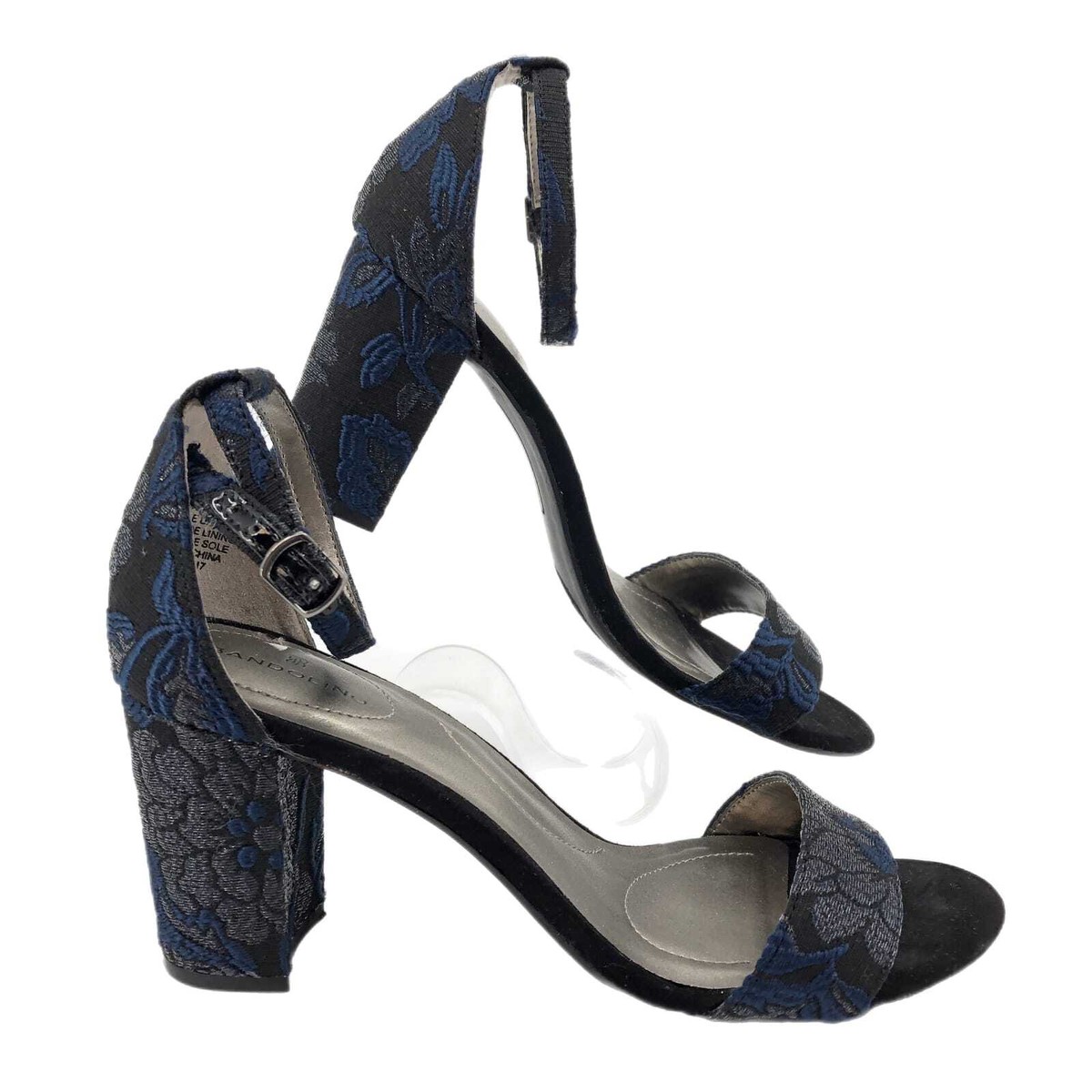 Bandolino Black & Blue Floral Textile Sandals | Open Toe Block