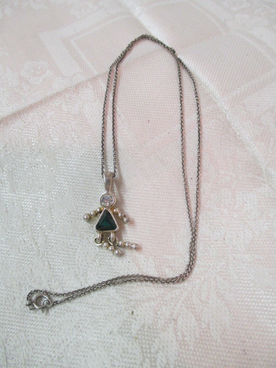 Vintage 925 Sterling silver Necklace Child Girl with green Rhinestone Dress  | eBay