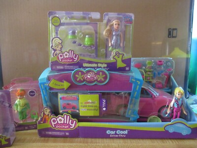 2006 polly pocket car cool drive-thru with 3 figures all new never