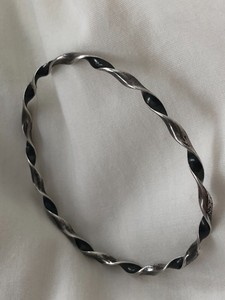 Vintage Bangle Bracelet - Silvertone n black spiral, 1/8" thick, 2.75 " diameter