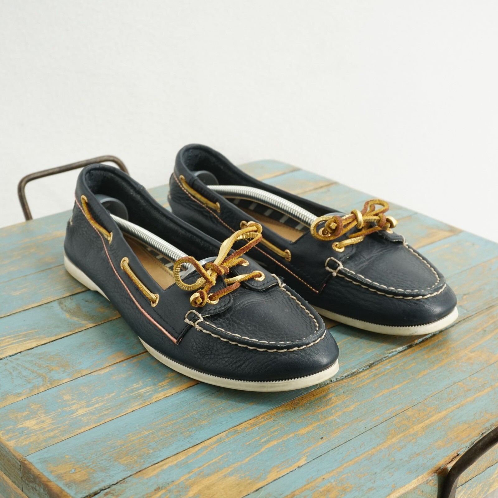 Sperry Womens Boat Shoes Blue Leather 