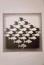 Sky & Water I By M. C. Escher 1938 Lithography Art Print 15” X 10” 2012 Reprint