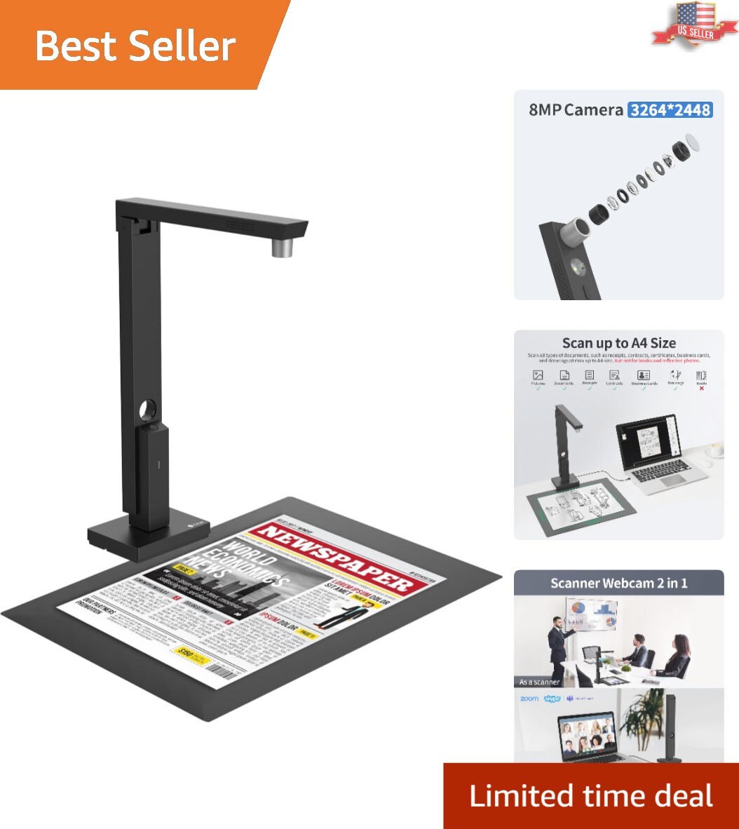 Portable 8MP Lens800 Document Scanner - USB, Easy-to-Use for Mac & Windows