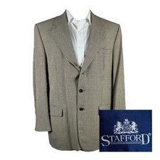 Stafford Blazer Sport Coat Mens 42R Beige Check Textured Wool Two Button