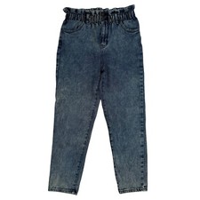WILD FABLE~Paper Bag High Waist Denim Blue MOM Jeans Elastic Waist Acid Wash 4