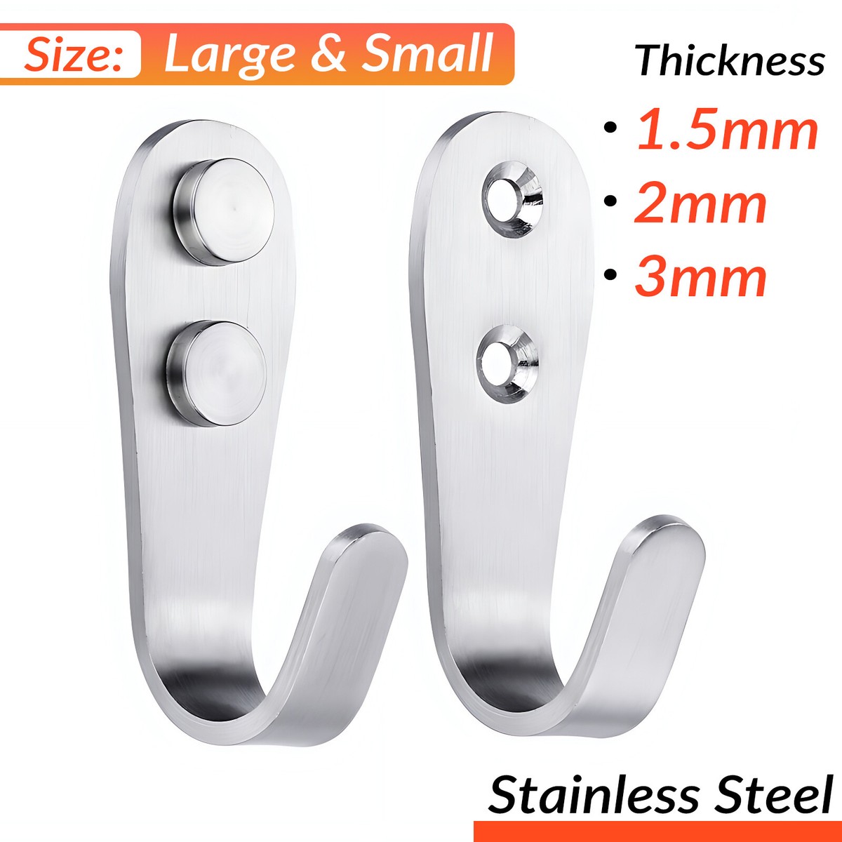 Stainless Steel Heavy Duty Wall Mount Single Hook Coat Hanger Rustproof S L