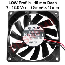2 Low Profile, Brushless FANs 80 mm x 15 mm Deep, 7 to 13.8 VDC
