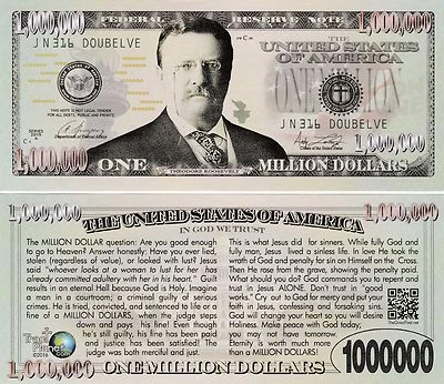 Theodore Roosevelt Million Dollar Play Funny Money Gospel Tract with FREE SLEEVE