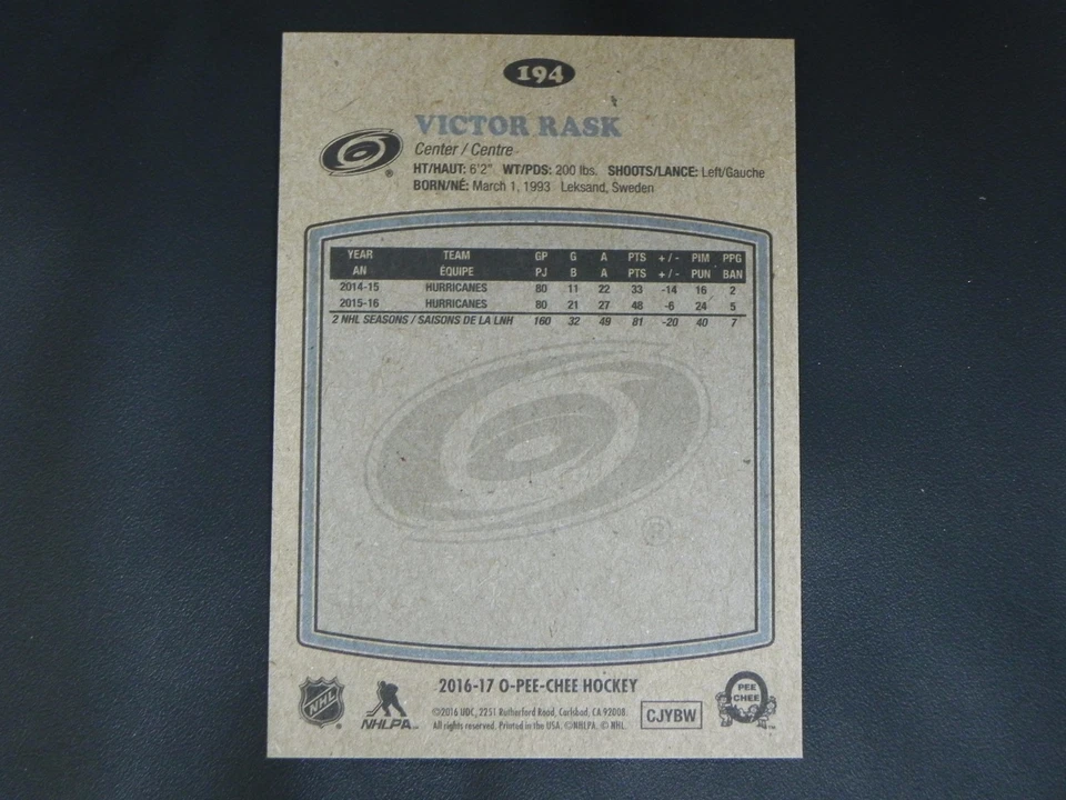 2016-17 O-Pee-Chee OPC RETRO #194 Victor Rask Carolina Hurricanes - Image 2 of 2